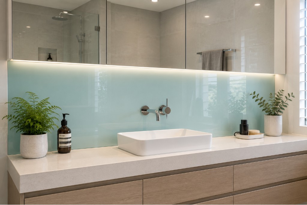 Glass bathroom splashback installation Northern Beaches NSW