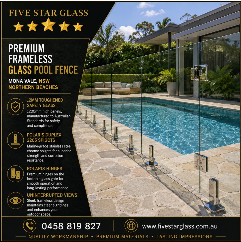 Frameless glass pool fence installation Mona Vale NSW