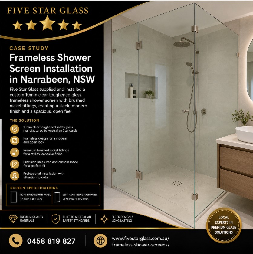 Frameless shower screen installation in Narrabeen NSW