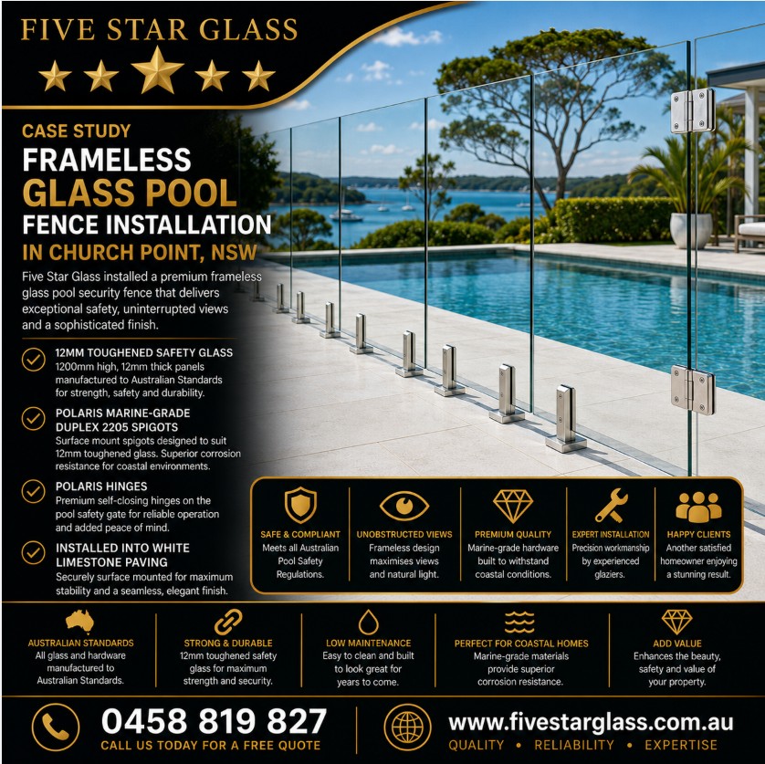 Frameless glass pool fencing installation Church Point QLD