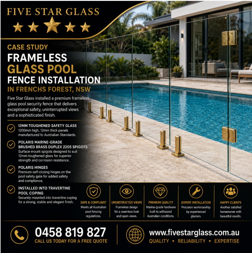 Frameless glass pool fencing installation Frenchs Forest QLD